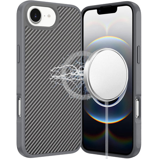 For Apple iPhone 16e Carbon Fiber Design with Magnetic HQ 2.0mm Thick Hybrid Shockproof Rubber Hard PC Case Cover