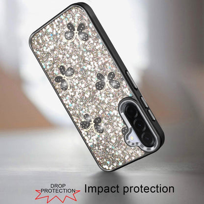 For Samsung Galaxy A36 Cute Butterfly Crystal Diamond Glitter Case Sparkle Bling Frame Metallic Edges, Shimmer TPU Hybrid Case Cover