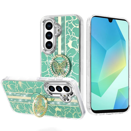 For Samsung Galaxy A16 5G Diamonds 3D Butterfly Floral Design Bling Sparkly Glitter Hybrid Metal Fashion with Ring Stand Case Cover