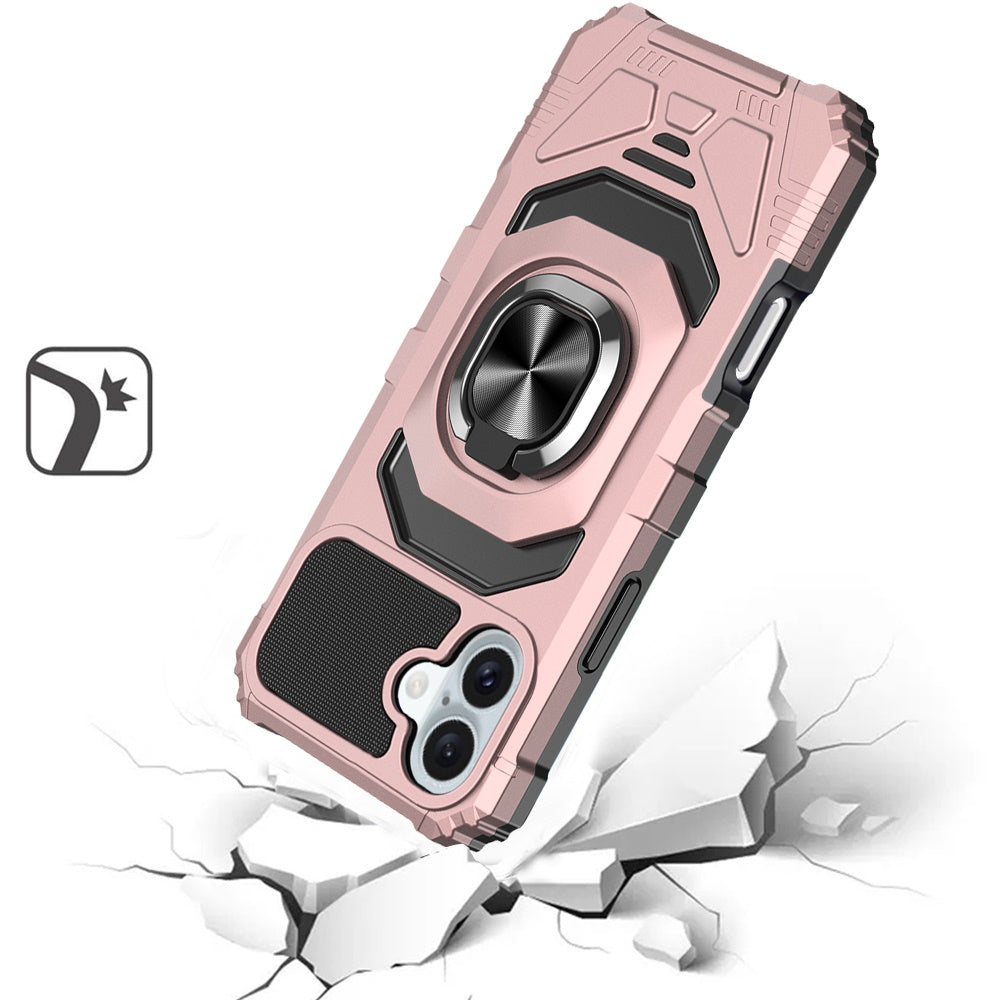 For Apple iPhone 16 (6.1") Hybrid Dual Layer with Rotate Magnetic Ring Stand Holder Kickstand, Rugged Shockproof Case Cover