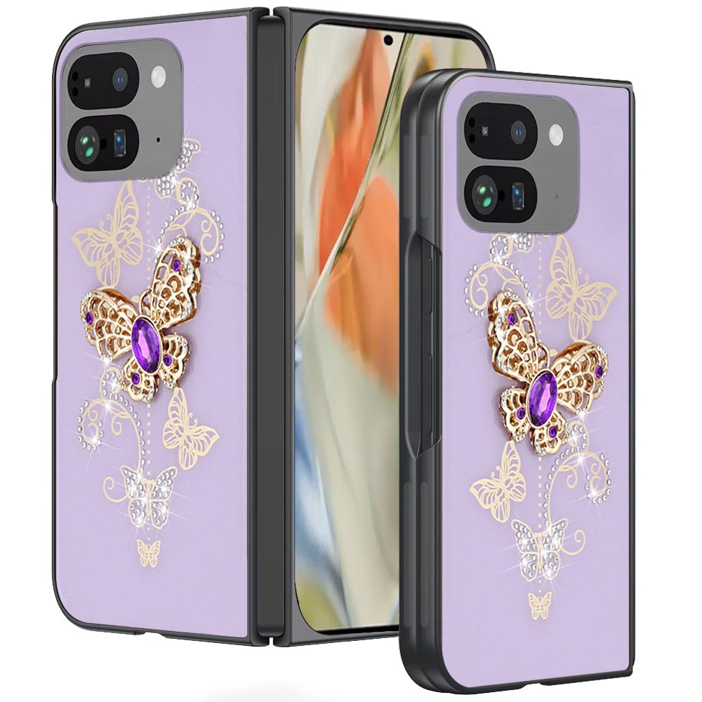 For Google Pixel 10 Pro Fold Diamonds 3D Fashion Bling Sparkly Glitter Ornaments Engraving Hybrid with Ring Kickstand Case Cover