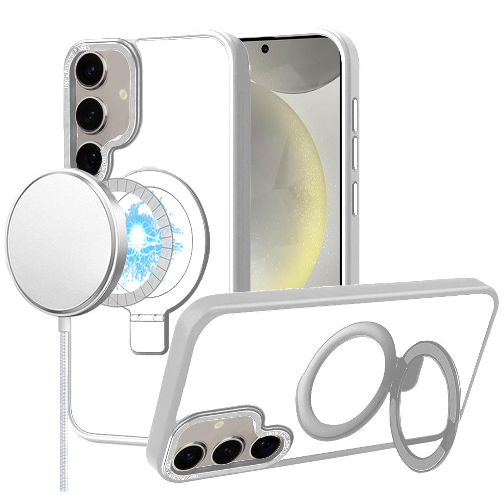 For Apple iPhone 17E /16E Magnetic Metal Matte with Built-in MagSafe Stand, Hybrid Shockproof Armor, TPU Frame Case Cover Clear