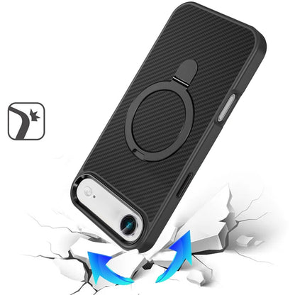 For Apple iPhone 17 Air (6.6") Hybrid Carbon Fiber Design with MagSafe Compatible [Magnetic Circle], Ring Stand Shockproof Slim TPU Case Cover