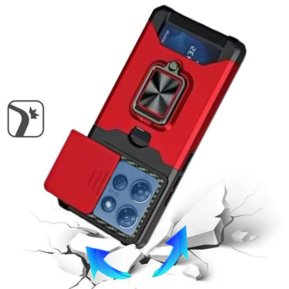 For Motorola Moto G 5G 2025 Wallet Case with Ring Stand & Slide Camera Cover Back Credit Card Slot Holder, Military Grade Case Cover