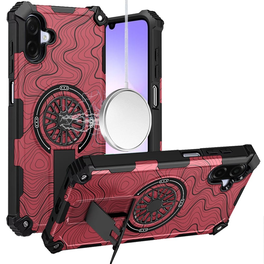 For Samsung Galaxy A07 Magnetic Invisible Kickstand Holder with CD Texture Design, Shockproof Hybrid Military Grade Heavy Duty Case Cover