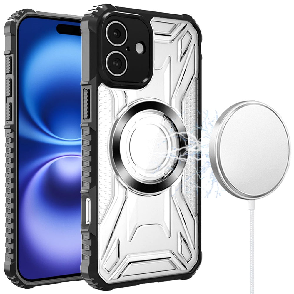 For Apple iPhone 17 Magnetic Circle Transparent Rugged Hybrid MagSafe Compatible Pattern Clear Shockproof Frame Bumper Case Cover Black