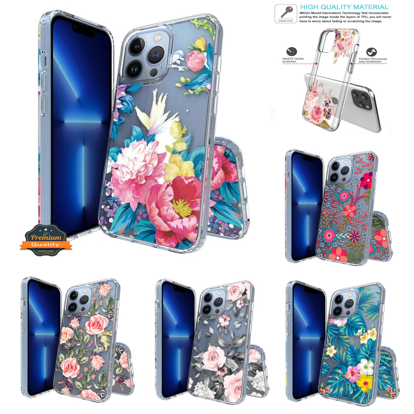 For Motorola Moto G 5G 2026 / Moto G Play 2026 Floral Pattern Hybrid Transparent TPU Silicone, Shock Absorption Bumper, Hard Back Slim Case Cover