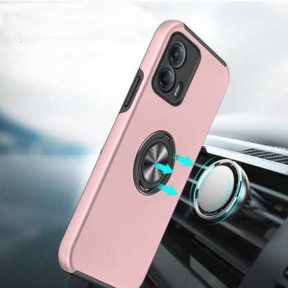 For Motorola Moto G Power 5G 2024 Hybrid 360 Degree Rotatable Metal Invisible Ring Stand Holder Slim Fit Magnetic Car Mount Shockproof Case Cover Pink