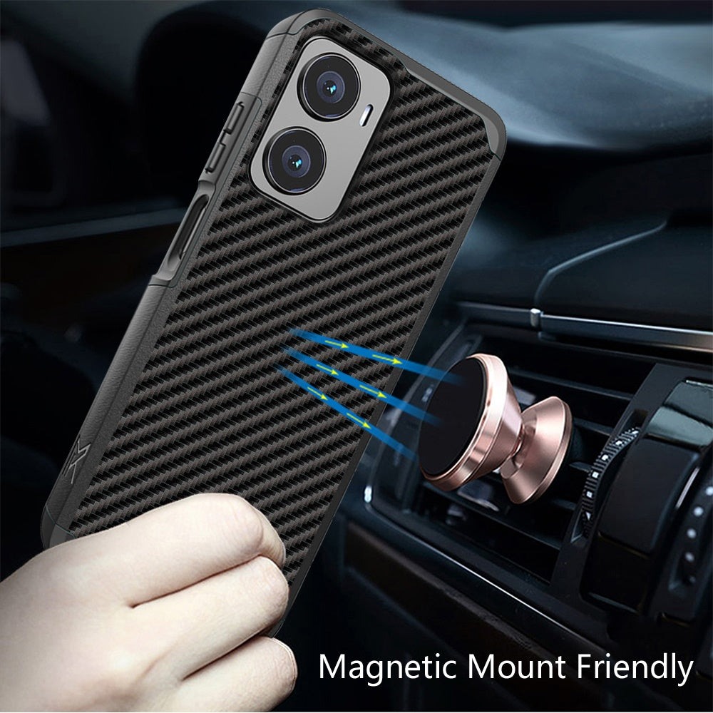 For Cricket Magic 2 5G (2024, 2nd Version) Fashion Graphic Design Hard PC TPU 2in1 Hybrid Shockproof (Magnet Mount Friendly) Case Cover Carbon Fiber Black