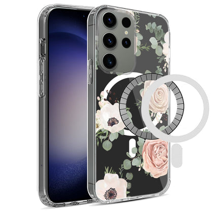 For Samsung Galaxy S24 FE /Fan Edition Hybrid Flower Design Stylish Fashion Thick Hard MagSafe Compatible Shockproof Case Cover