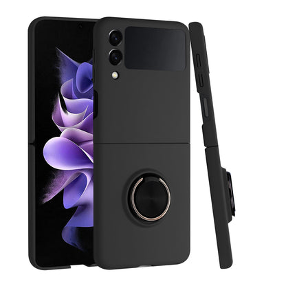 For Samsung Galaxy Z Flip 7 FE Matte Magnetic Ring Stand Hybrid, Shockproof Protective Silicone Fit Magnetic Car Mount Case Cover