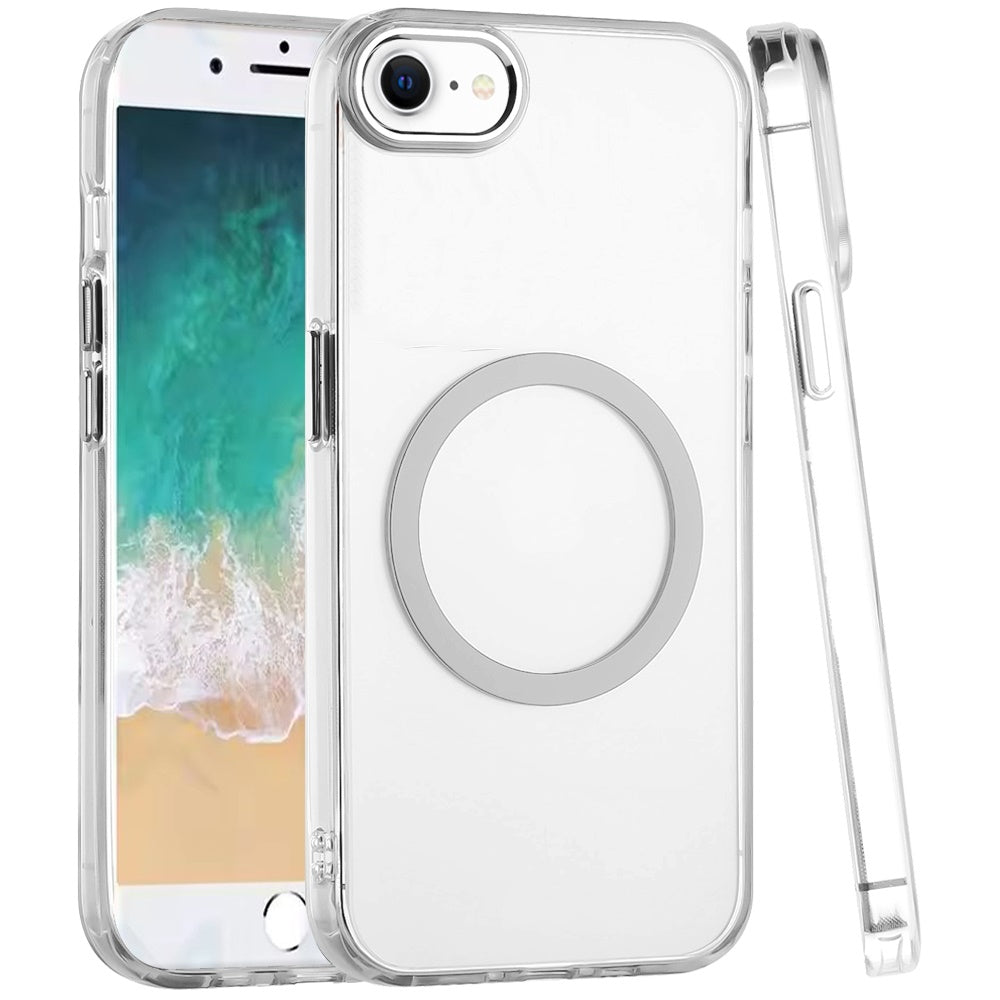 Transparent Back Hybrid Case - Magnetic Circle, Color Frame, Metal Buttons, MagSafe Compatible