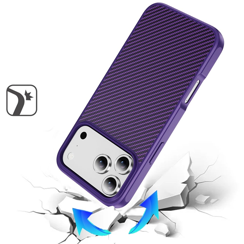 For Apple iPhone 17 Pro (6.3") Carbon Fiber Design with Magnetic HQ 2.0mm Thick Hybrid Shockproof Rubber Hard PC Case Cover