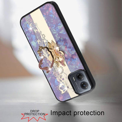 For Motorola Moto G 5G 2025 Diamonds 3D Butterfly Bling Sparkly Glitter Ornaments Engraving Hybrid with Stand Fashion Case Cover Enchanted Butterfly Purple