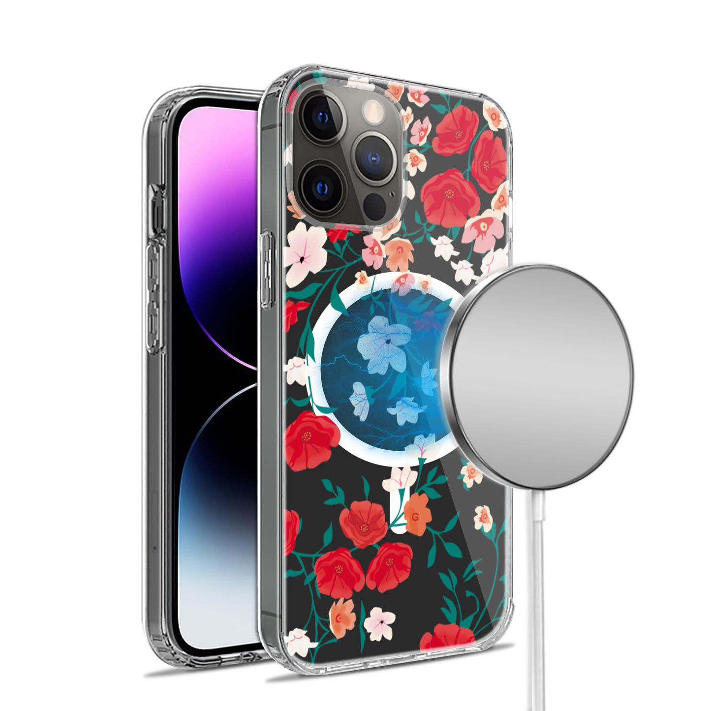For Apple iPhone 16 Plus (6.7") Hybrid Flower Design Stylish Fashion Thick Hard MagSafe Compatible Shockproof Case Cover