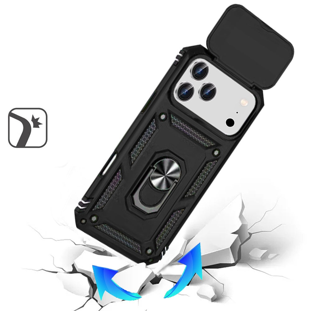For Apple iPhone 17 Pro (6.3") Hybrid Ring Shockproof with 360° Rotate Ring Kickstand, Camera Lens Protection, Soft Edge Bumper Case Cover
