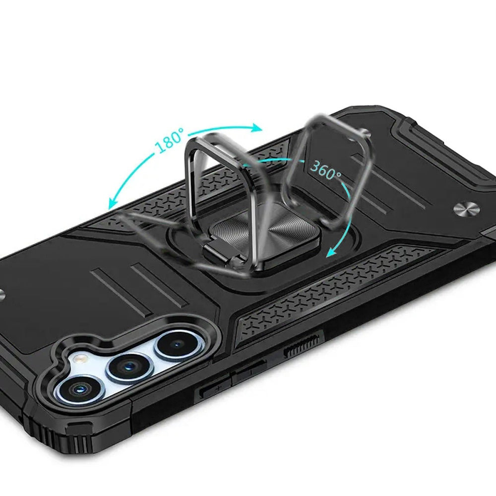 For Samsung Galaxy S25 /S24 Armor Hybrid Magnetic Stand with Ring Holder Kickstand Shockproof Heavy-Duty Durable Rugged TPU Dual Layer Case Cover Black