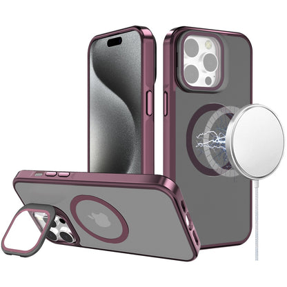 For Apple iPhone 16 Pro (6.3") Tough HQ Hybrid Case with Aluminum Frame Camera Stand, Compatible with MagSafe, Translucent Matte Shockproof Case Cover