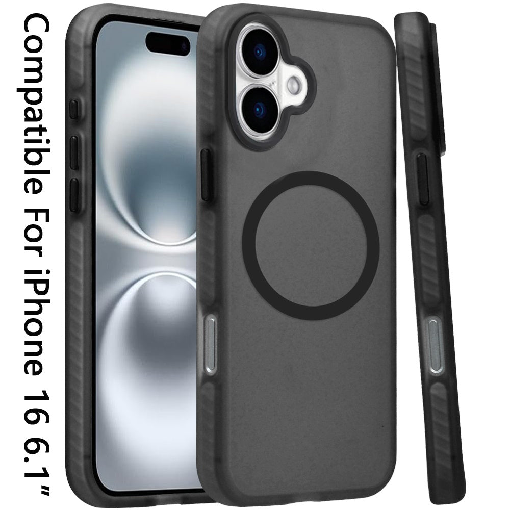 For Apple iPhone 16 Plus (6.7") Matte Skin Hybrid TPU with Magnetic Circle MagSafe Compatible, Military Grade Shockproof Slim Fit Case Cover