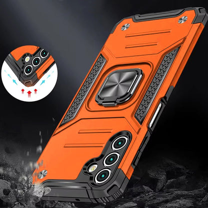 For Samsung Galaxy A17 5G Armor Hybrid Magnetic Stand with Ring Holder Kickstand Shockproof Heavy-Duty Durable Rugged TPU Dual Layer Case Cover Cosmic Orange