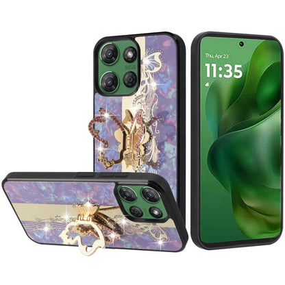 For Motorola Moto G Power 5G 2025 Diamonds 3D Fashion Bling Sparkly Glitter Ornaments Engraving Hybrid with Ring Stand Case Cover