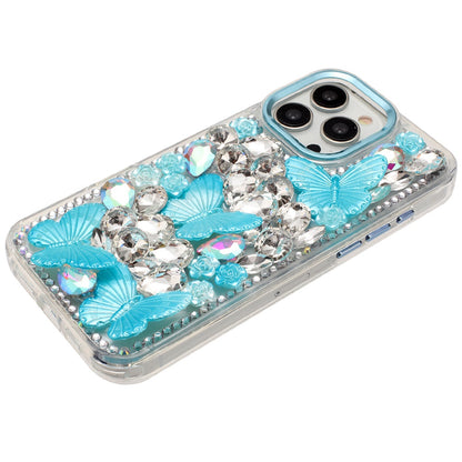For Motorola Moto G Stylus 5G 2025 3D Diamond Floral Butterfly Bling Stone Hybrid, Sparkly Rhinestone Gemstone Back Shockproof Case Cover