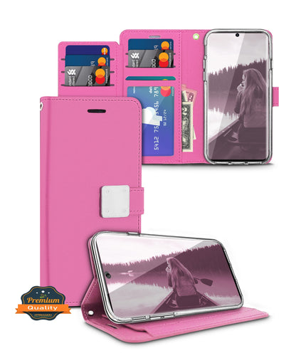 For Apple iPhone 15 Pro (6.1") PU leather Wallet 6 Card Slots folio with Wrist Strap & Kickstand Pouch Flip Shockproof  Phone Case Cover