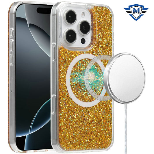 For Apple iPhone 16 Plus (6.7") Premium Transparent Epoxy Glitter Bling Magnetic Circle Compatible with MagSafe Hybrid Sparkle TPU Case Cover