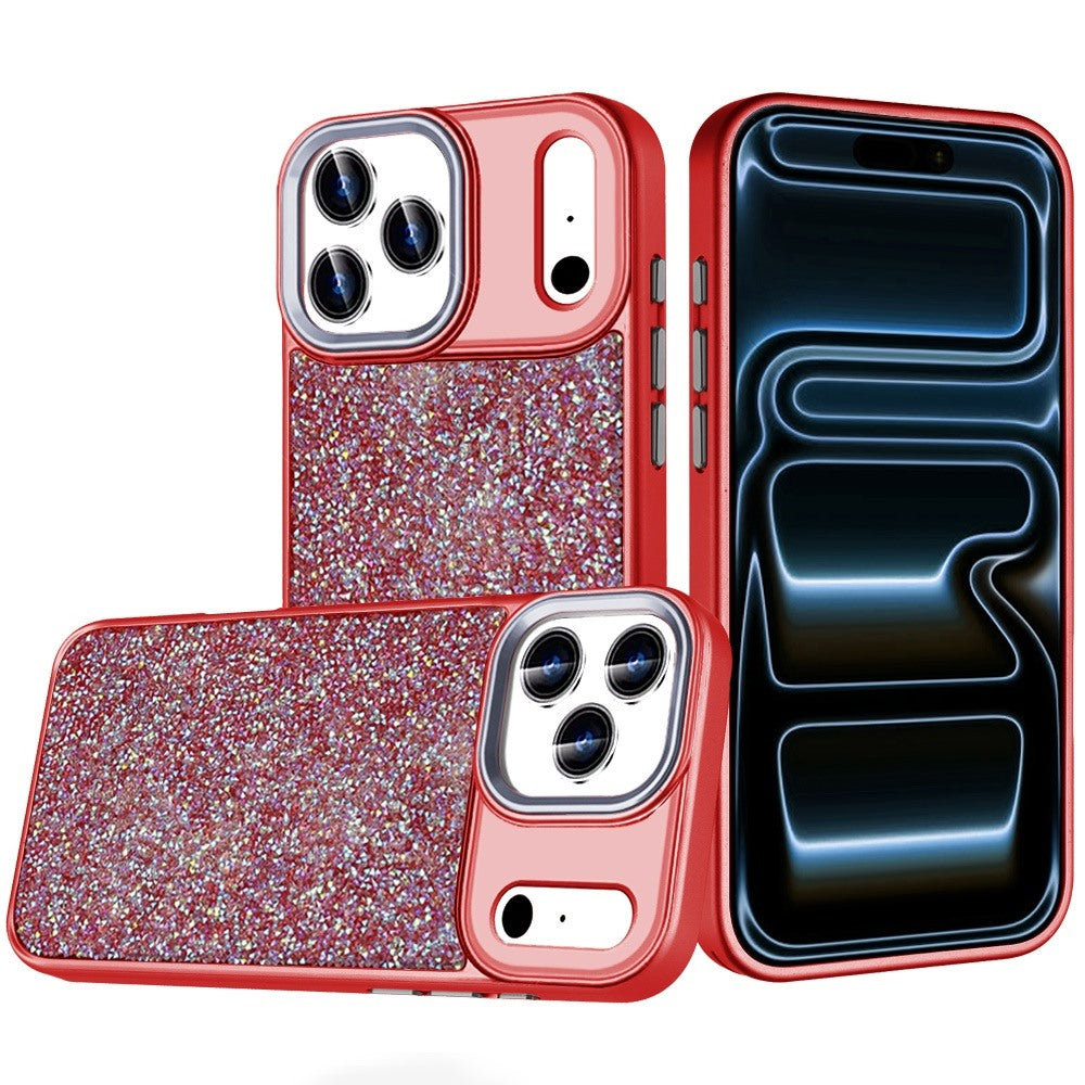 For Apple iPhone 17 Pro Max (6.9") Crystal Sparkle Diamond Glass Full Mini Glitter Bling Frame TPU Hybrid Protective Case Cover Black