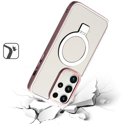 For Apple iPhone 16 (6.1") Magnetic Metal Matte Built-in Compatible with MagSafe Stand Hybrid Shock Armor TPU Case Cover Pink