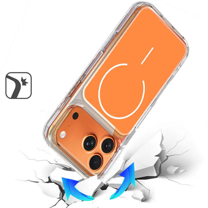 For Apple iPhone 17 Pro (6.3") Metallic Transparent Magnetic Hybrid MagSafe Compatible Shockproof Protection Anti Scratch Secure Grip Clear Back Design Case Cover