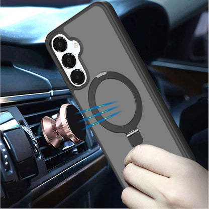 For Samsung Galaxy A16 5G Magnetic Circle Back with Ring Stand Full Rotation Matte Hybrid Shockproof Case Cover Dark Purple