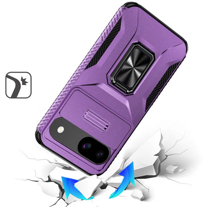 For Google Pixel 9A Case, Camera Cover with Magnetic Rotation Ring Stand, Military Grade Hybrid Hard TPU Shockproof Case Cover