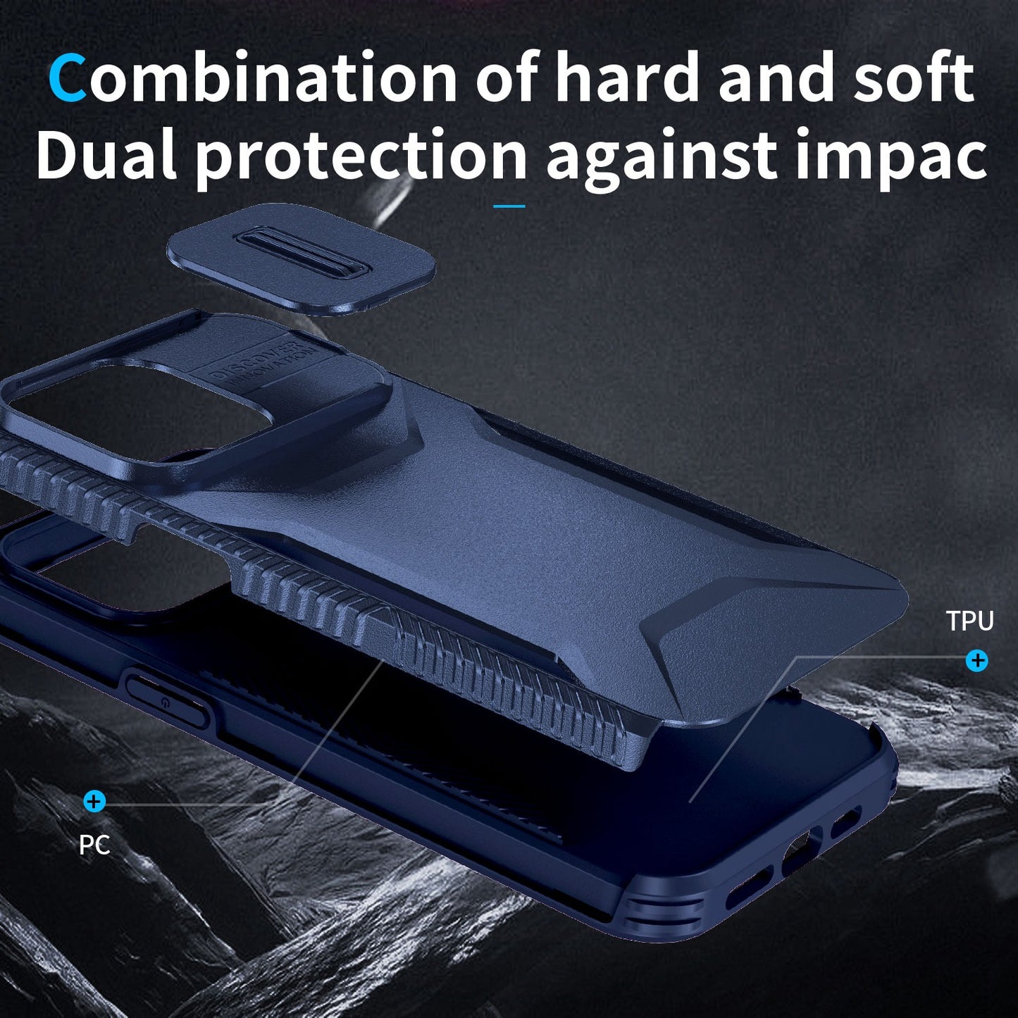 For Samsung Galaxy S23 Ultra Slim Fit Shockproof Hybrid with Slide Camera Window Covering, Rugged Tpu Silicone Hard PC Bumper Case Cover Blue