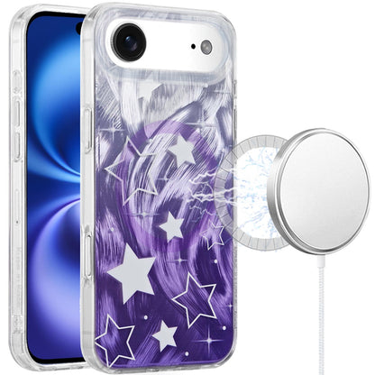 For Apple iPhone 17 Pro Stylish Pattern Fashion IMD Printed Design TPU Double Layer Slim Shockproof with Magnetic Back Case Cover Gradient Purple Star