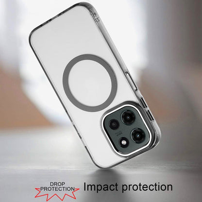 For Motorola Edge 2025 Transparent Back Hybrid Case - Magnetic Circle, Color Frame, Metal Buttons, MagSafe Compatible Case Cover Black