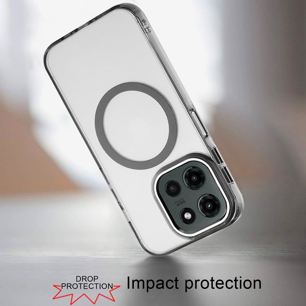 For Motorola Edge 2025 Transparent Back Hybrid Case - Magnetic Circle, Color Frame, Metal Buttons, MagSafe Compatible Case Cover Clear