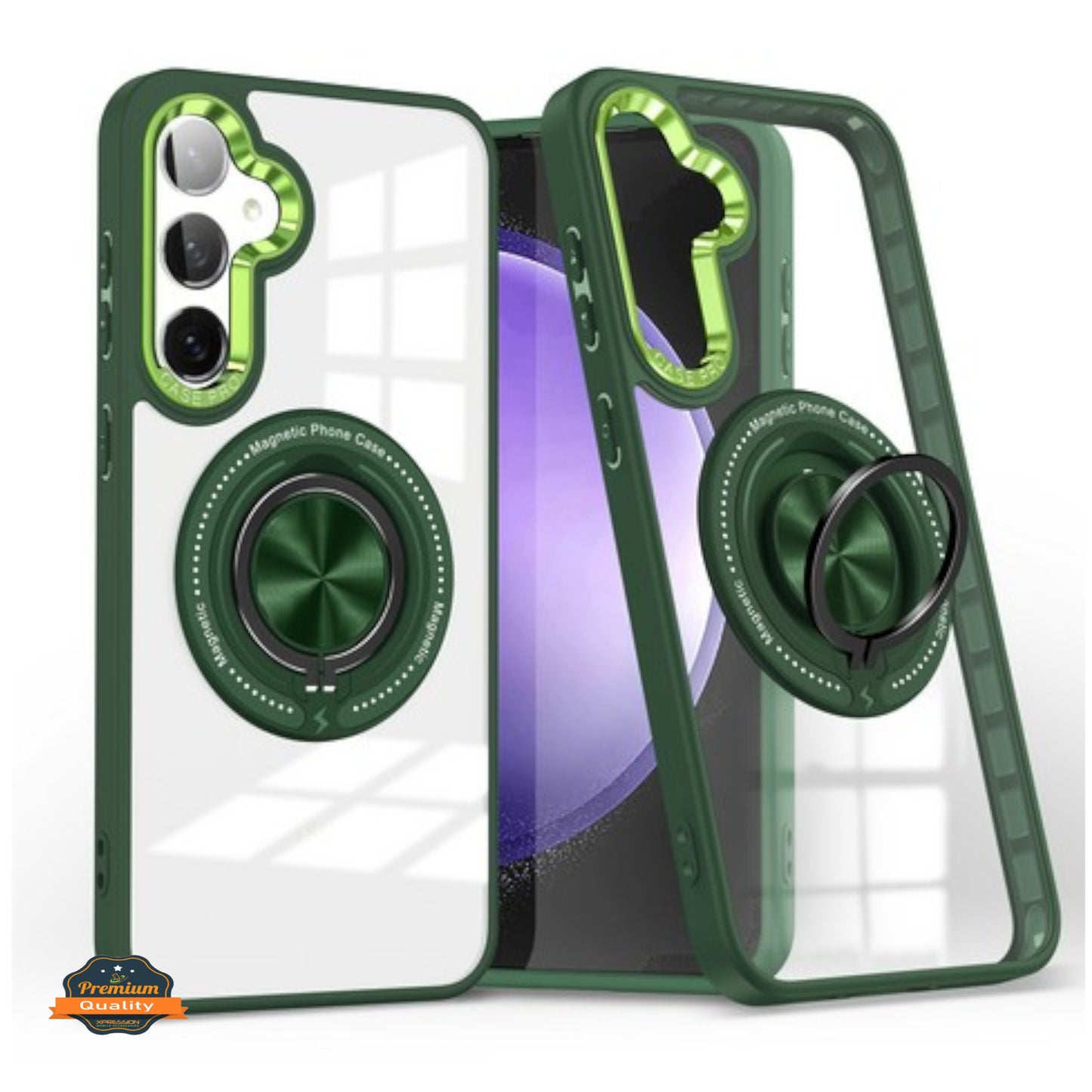 For Samsung Galaxy S25+ S25 Plus /S24+ Clear Transparent Back Hybrid with Rotating Ring Stand, MagSafe Compatible Shockproof Slim TPU PC Case Cover