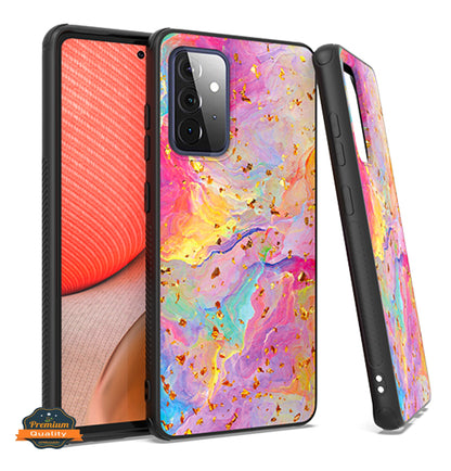 For Apple iPhone 15 Pro (6.1") Marble Fashion Stylish Flake Glitter Bling Hybrid Glossy TPU Rubber Hard PC Protection Marble Colorful Rainbow Phone Case Cover