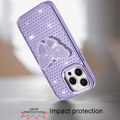 For Apple iPhone 16 Pro Max Butterfly Moveable Grip 3D Pop Stand Full Diamond Bling Sparkling TPU Fashion Hybrid Case Cover