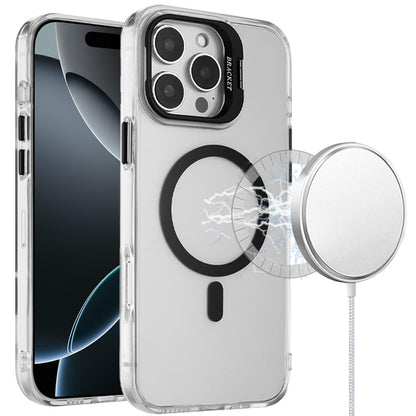 For Apple iPhone 15 Transparent Hybrid Magnetic Circle with Camera Lens Kickstand, Shockproof Slim TPU PC Case Cover