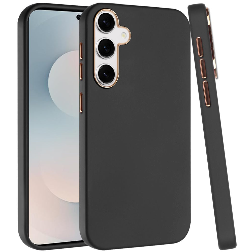 For Samsung Galaxy S25 FE /S25 Fan Edition Slim Classic Hybrid Around Rubber Gummy Gel Slick Hard PC Silicone TPU Chromed Button Case Cover Dark Blue