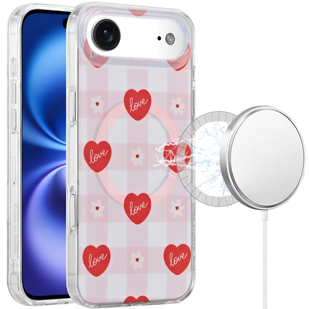 For Apple iPhone 17 Pro Max Stylish Pattern Fashion IMD Printed Design TPU Double Layer Slim Shockproof with Magnetic Back Case Cover Love Hearts
