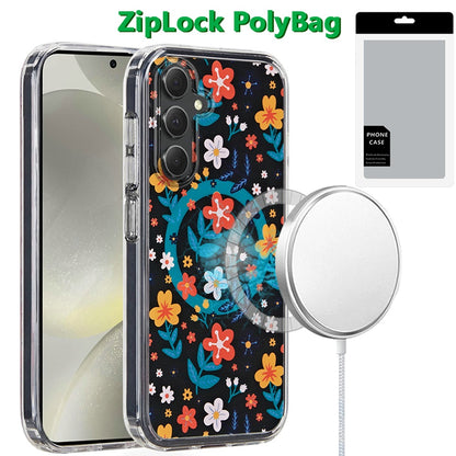 For Samsung Galaxy S25 /S24 Cute Fashion Pattern Design, Durable Shockproof Slim TPU Hard Back, MagSafe Compatible Case Cover Galaxy Floral