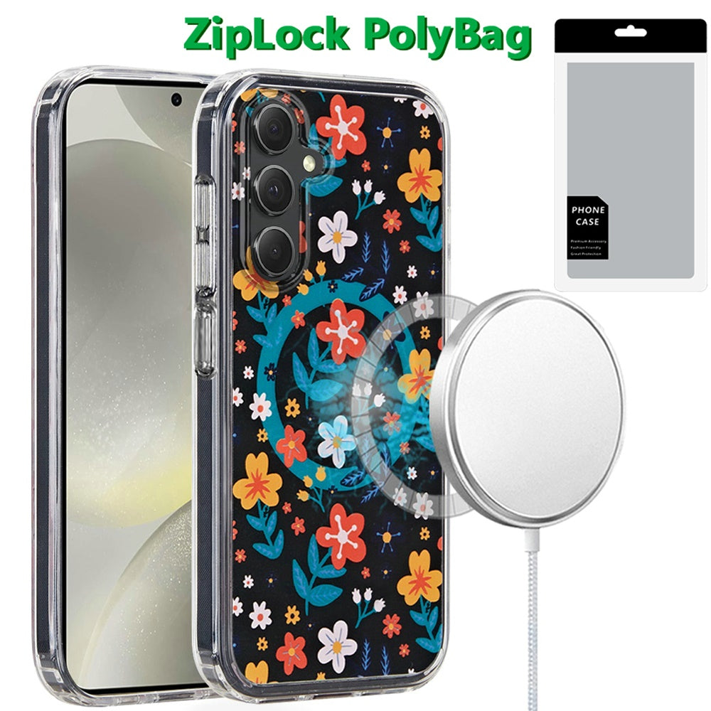 For Samsung Galaxy S25 /S24 Cute Fashion Pattern Design, Durable Shockproof Slim TPU Hard Back, MagSafe Compatible Case Cover Nightly Floral