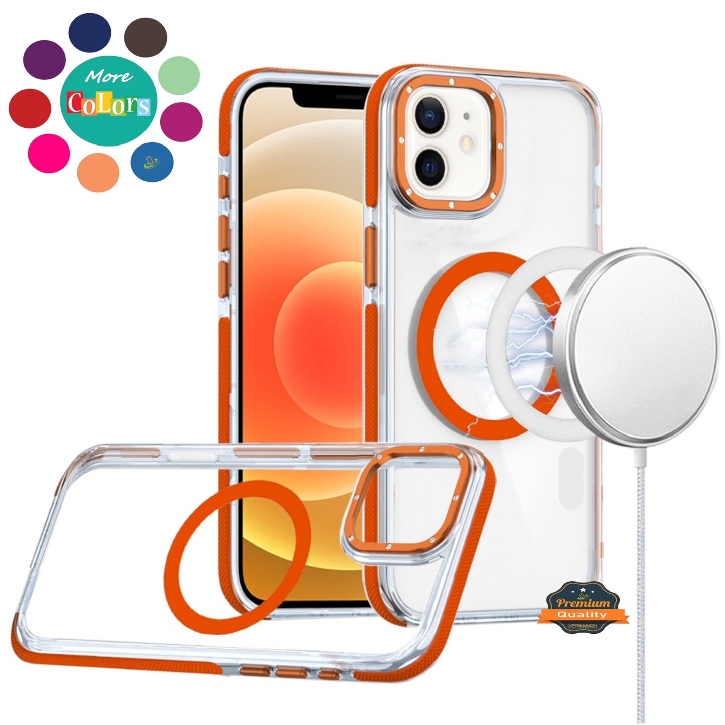 For Apple iPhone 17E /16E Transparent Back with Colorful Frame, Strong Magnetic Circle, MagSafe Compatible, Slim Shockproof Protection Case Cover