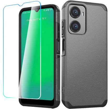 For Cricket Magic 2 5G (2024, 2nd Version) Tough Shock Absorption Hybrid Dual Layer Hard PC Rubberized TPU Rubber + Screen Protector Case Cover