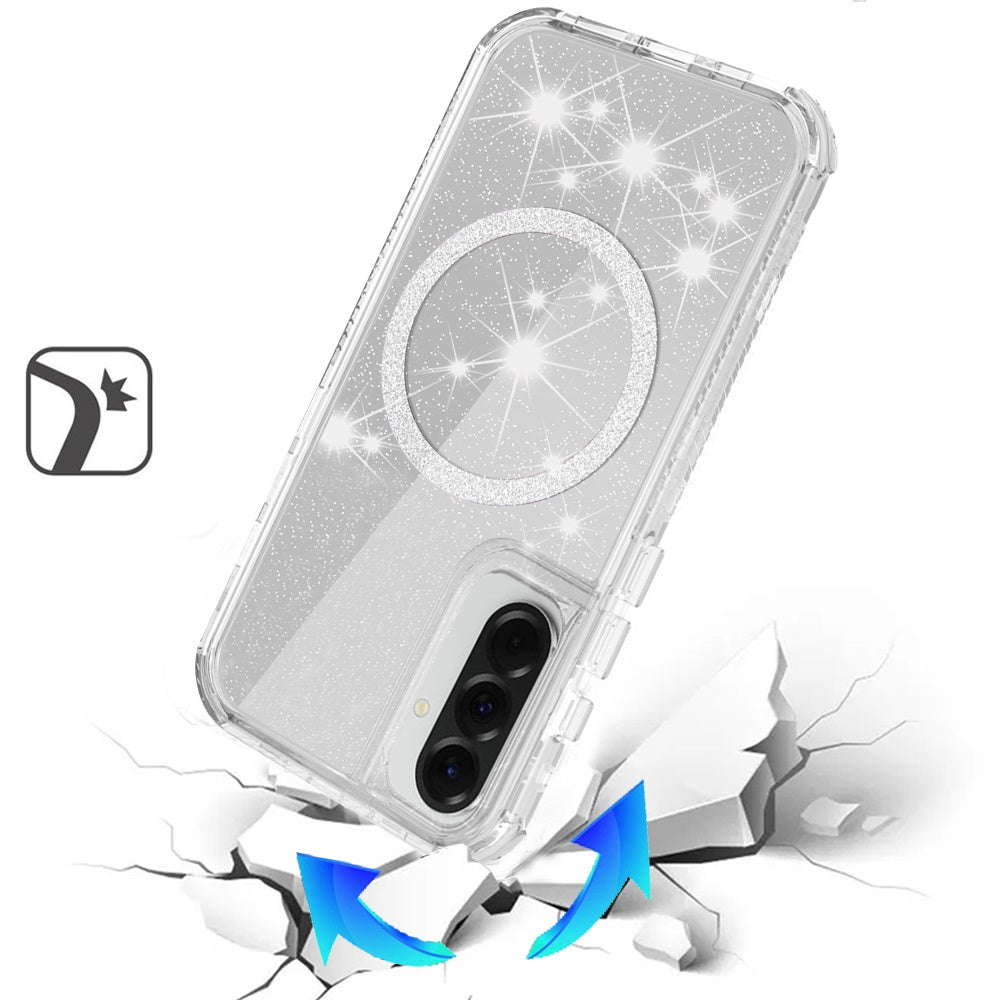 For Samsung Galaxy A57 Magnetic Circle Compatible with Magsafe, Bling Glitter Sparkle 3-in-1 Hybrid Shockproof TPU Bumper Case Cover