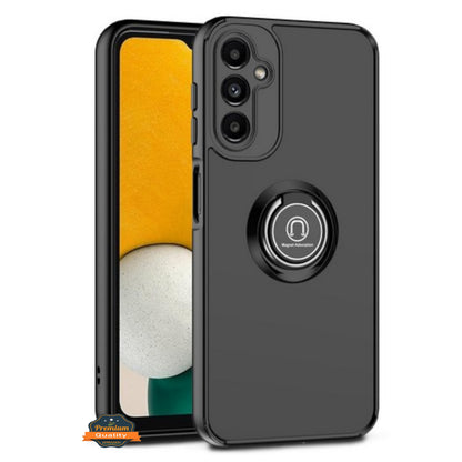For Samsung Galaxy S26+ / S26 Plus Translucent Matte Back Hybrid with Rotatable Metal Ring Holder Kickstand Shockproof TPU (Fit Car Mount) Case Cover Black