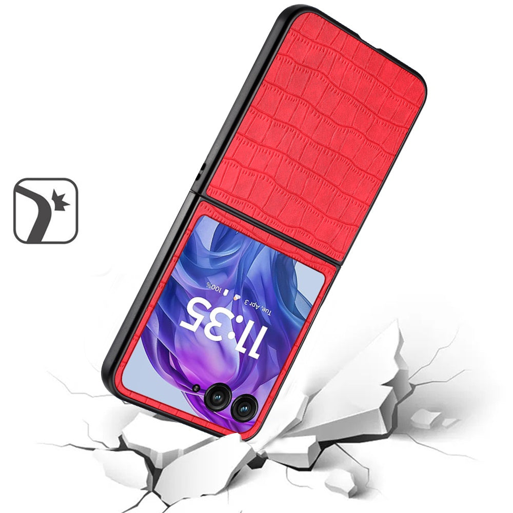 For Motorola Razr+ PLUS (2025 /2024) PU Vegan Leather Case, Premium Snap-On Hard Shell Cover, Slim Fit Protective Matte Finish Case Cover Red